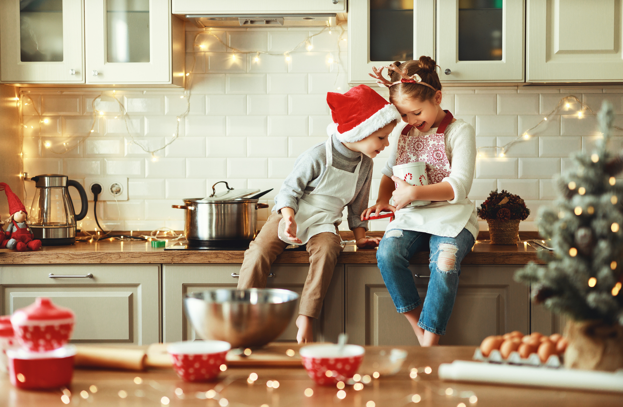 happy children boy and girl bake christmas cookies happy children boy and girl bake christmas cookies
