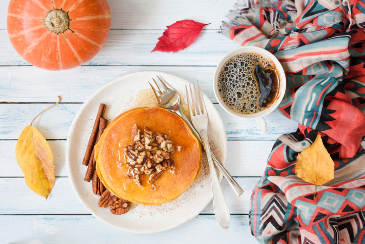 Pumpkin pancakes with pecan nuts and honey Pumpkin pancakes with pecan nuts and honey