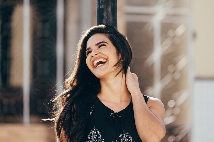 Portrait happy smiling woman outdoors Portrait happy smiling woman outdoors