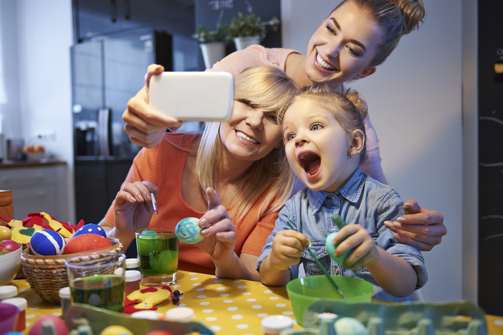 Family selfie with Easter eggs