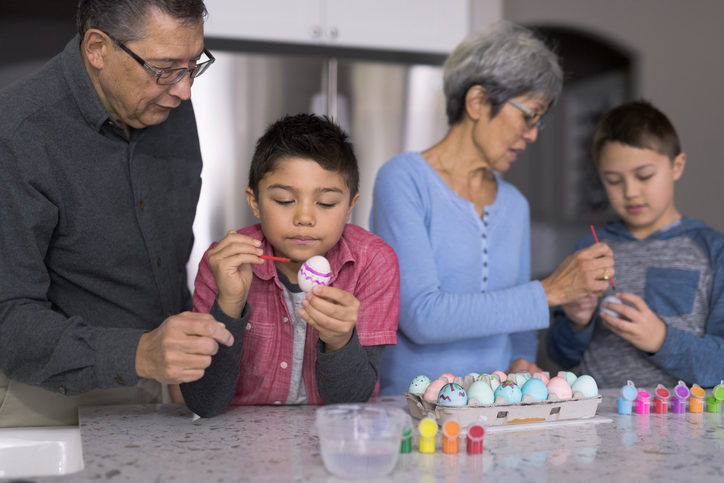 Easter Egg Decorating in Modern Kitchen